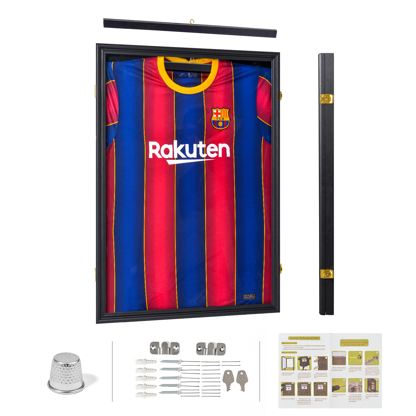 Shirt Display Frame With UV Resistant Acrylic and Hanger, Wall Mounted Baseball Basketball Football Hockey Shirt Display Frame Black