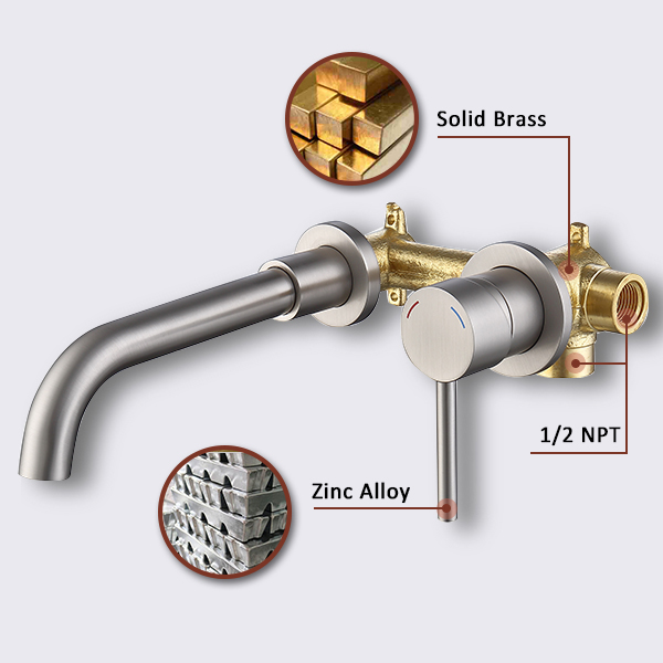 Wall Mount Faucet for Bathroom Sink or Bathtub, Single Handle 2 Holes Brass Rough-in Valve Included, Brushed Nickel[Unable ship on weekends, TK/TEMU only for pickup, only TX10643 warehouse supports GOFO]