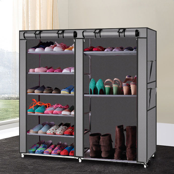 Double Rows 9 Lattices Combination Style Shoe Cabinet Gray