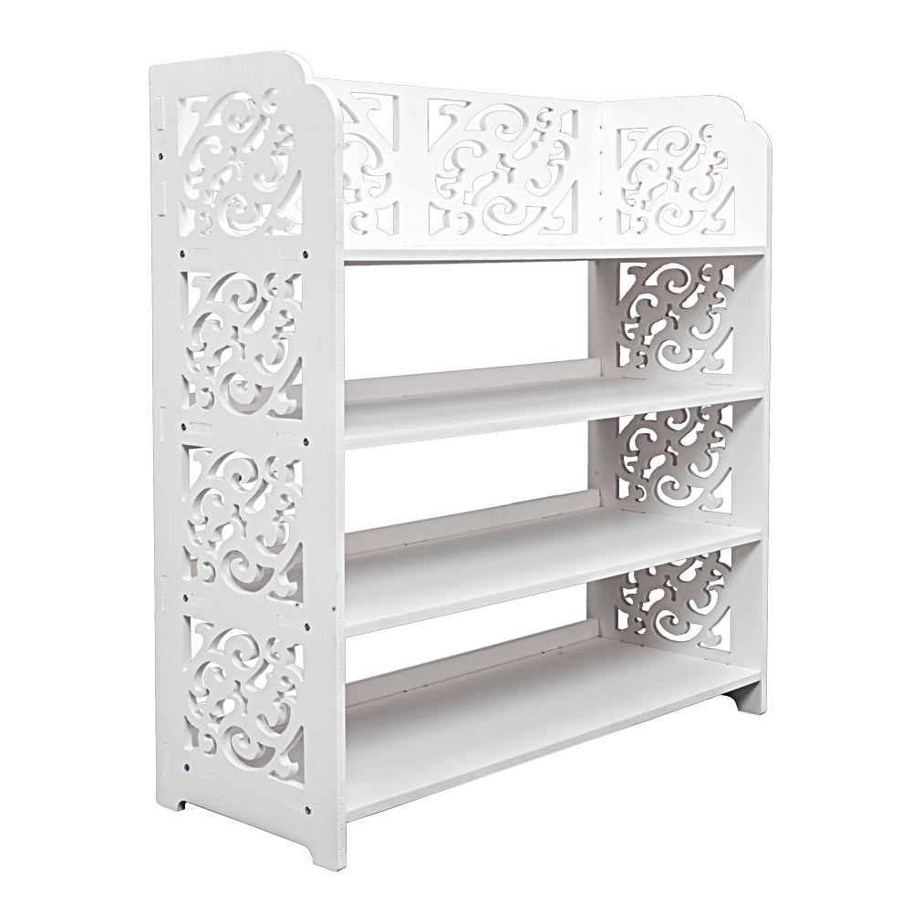 Wood-plastic Board Four Tiers Carved Shoe Rack White B