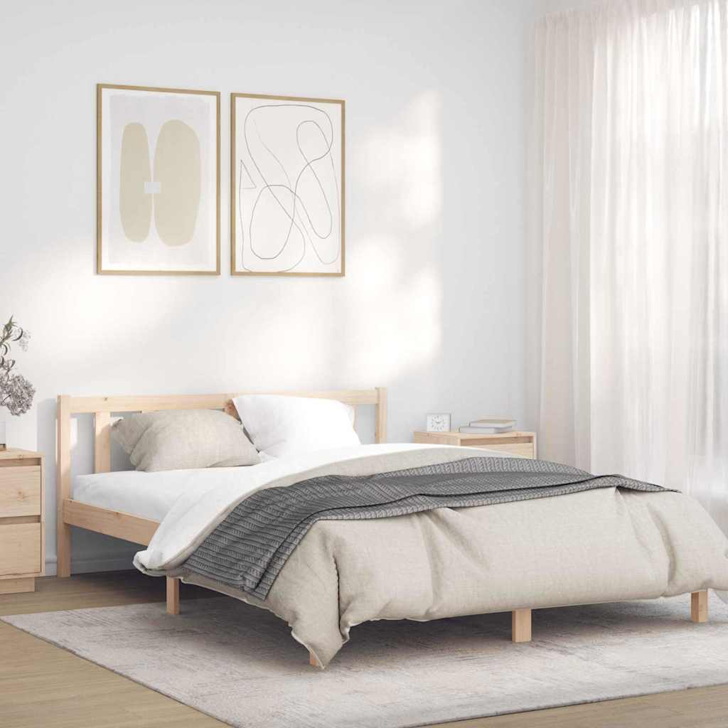 Bed Frame Natural 53.94 x 74.80 in Solid Pine Wood